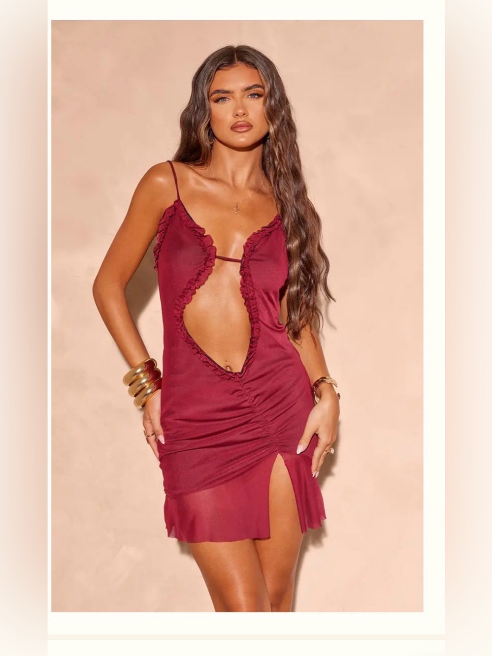 🩷🌹🍷Pretty little thing Burgundy cutout mini dress size 0🩷🍷🌹